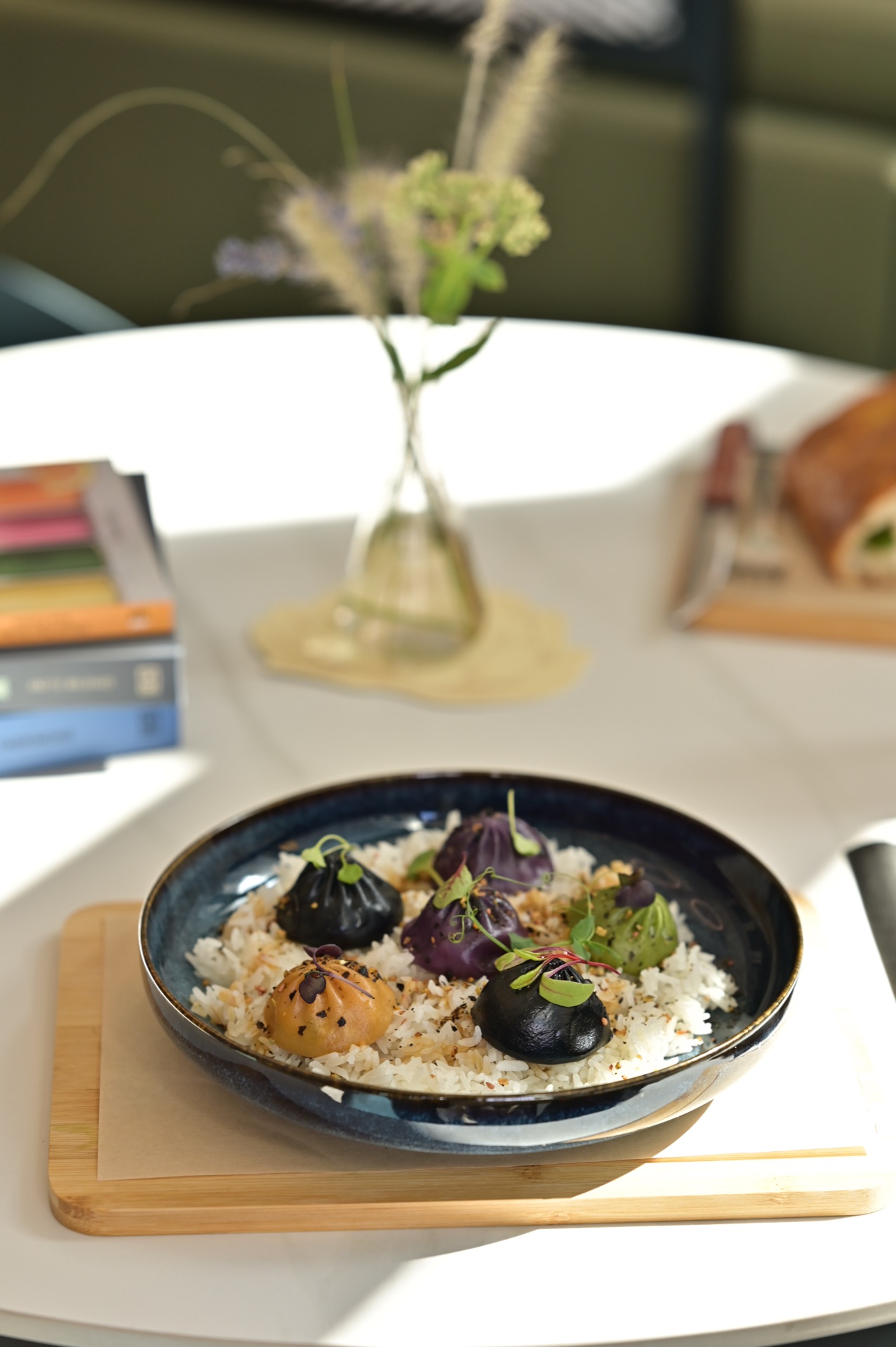 Colorful dim sum on rice