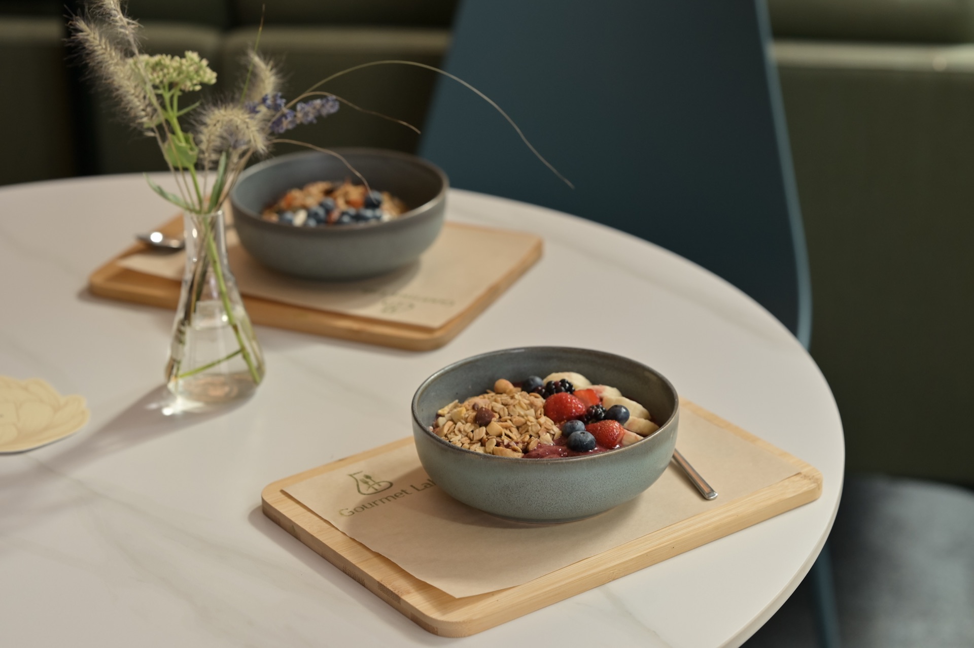 Granola bowls served on marble table